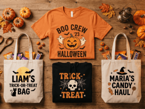 Skräddarsy era halloweenkläder med tryck och brodyr för företag