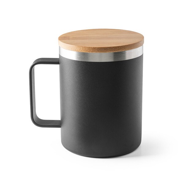Mugg i 90 % återvunnet rostfritt stål med bambulock 420 mL - Egotier 94276