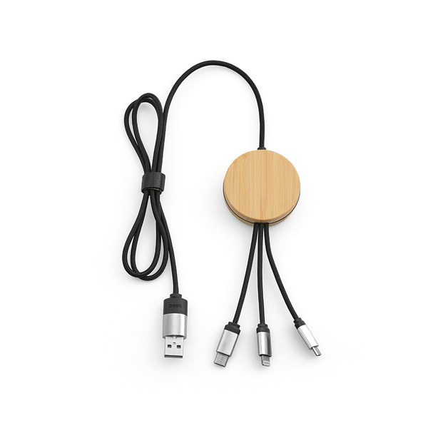 Aodaci ACB004 - Feynman 5-i-1-kabel Bambu och rPET. Bakgrundsbelyst logotyp