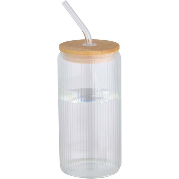 Mirage 500 ml enkelväggig mugg i borosilikatglas med lock i bambu