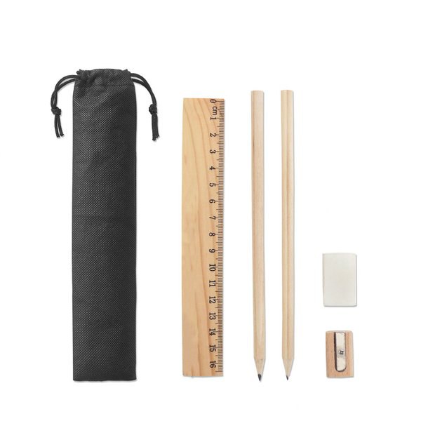 Writing set supplied in a non-woven pouch