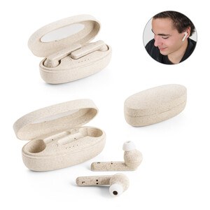 Wireless earphones with 3-hour battery life in wheat straw fibre and PP - Egotier 97938