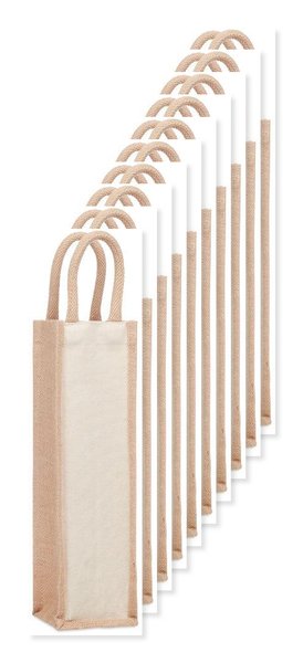 Förpackning med 10 GiftRetail MO6258 - CAMPO DI VINO Presentpåse 1 flaska i jute