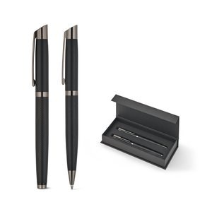 Set med 1 kulspetspenna och 1 rollerballpenna i aluminium, med Dokumental® blått bläck - Egotier 91990