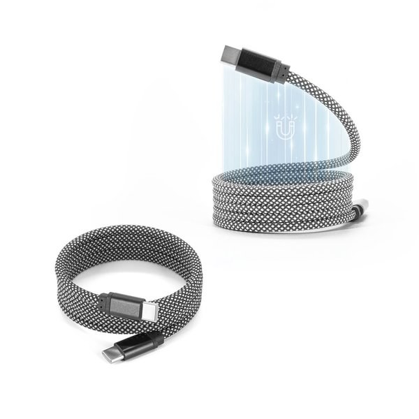 USB-C till USB-C-kabel med flätad polyestersladd (60 W) och ett magnetiskt system för enkel upplindning